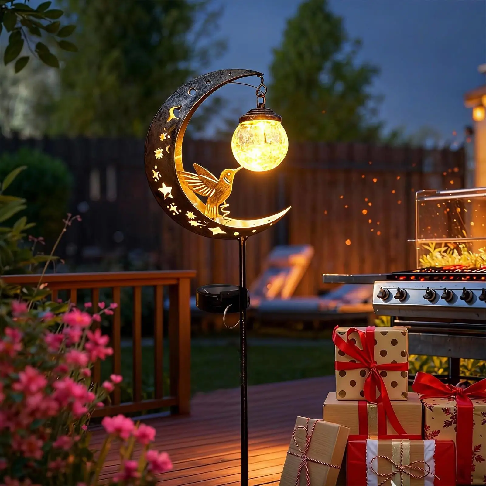 

Hummingbird Moon Solar Lights Waterproof Decorative Statues Path Lamps Solar Lights Outdoor Figurines For Yard Patio Outside