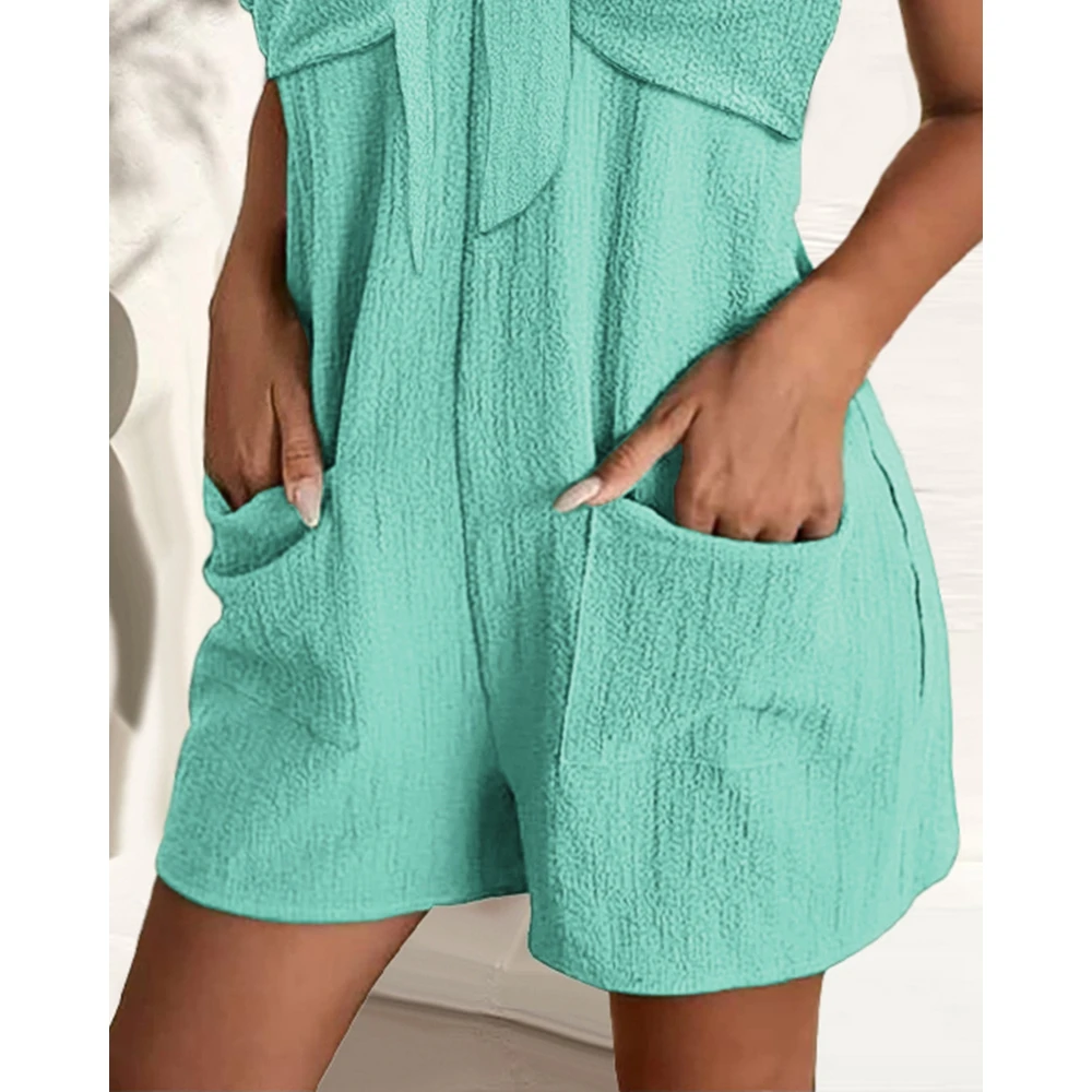 Summer Sexy Women Chain Strap Knotted Casual Romper Pocket Design One Piece Overalls Suspender Playsuit Women's Clothing