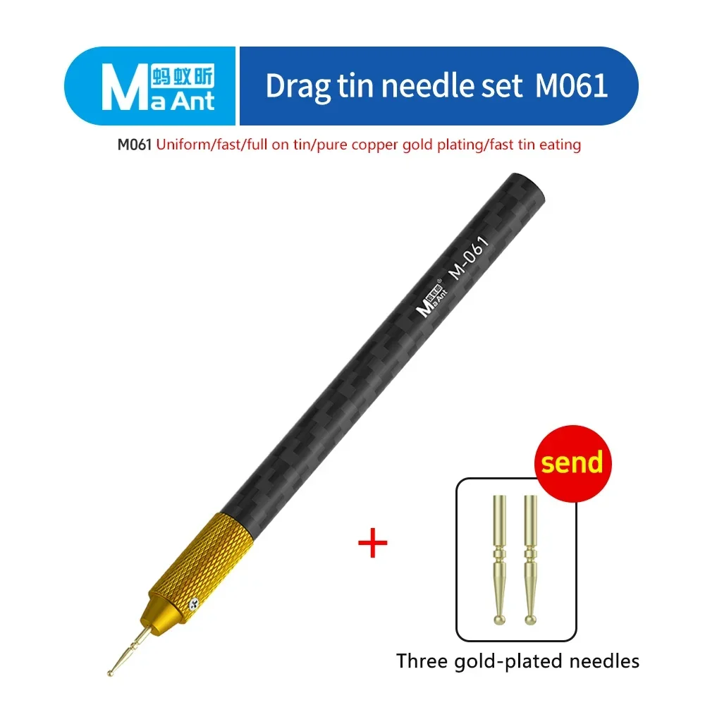 

MA-ANT M061 Soldering Needle Tin Dragging Needle Gold Plated FPC Connector Reballing with 3 Bars Light Carbon Fiber Holder Tools