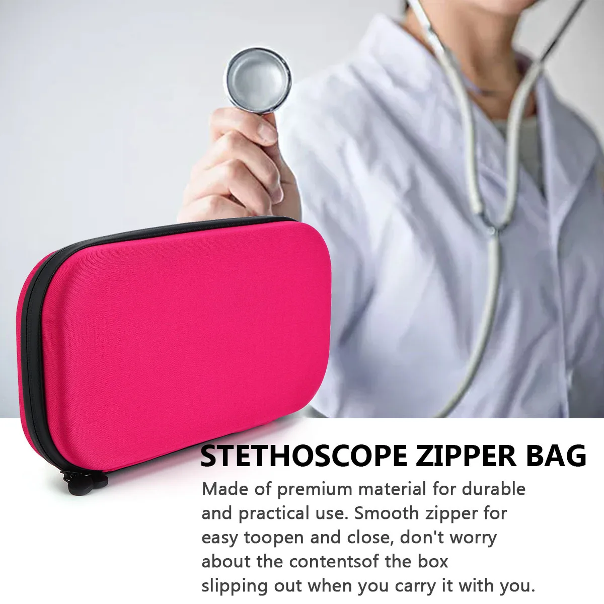 

Fetal Heart Stethoscope Storage Bag Pink Eva Protective Case For Auscultator Waterproof Shockproof Carry Pouch Mesh Design
