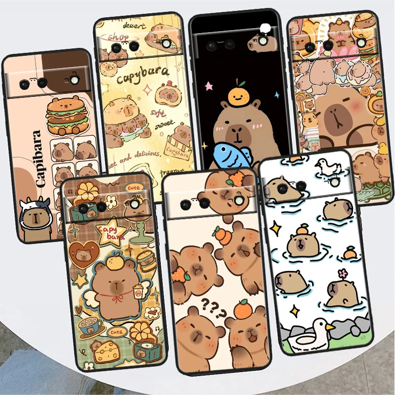 

Cute C-Capybaras Cartoon Animal For Google Pixel 8 7A 7 6A 6 5A 5 4 4A XL 5G Black Silicon Shockproof Shell Funda Phone Case