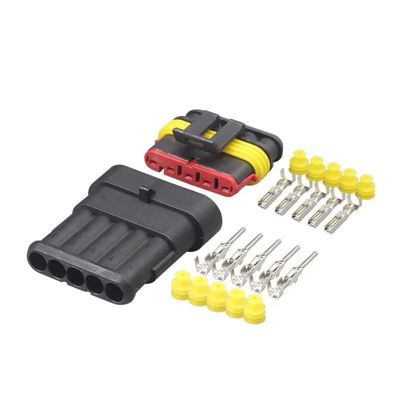 2-5sets Kit 5pin Way AMP Super seal Waterproof Electrical Wire Connector Plug for car waterproof connector