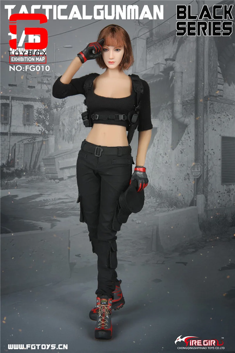 W magazynie Fire Girl Toys FG010 1/6 Female Shooter Gunners Tactical Gunslinger Black Vest Combat Pants For 12'' Action Figure Body