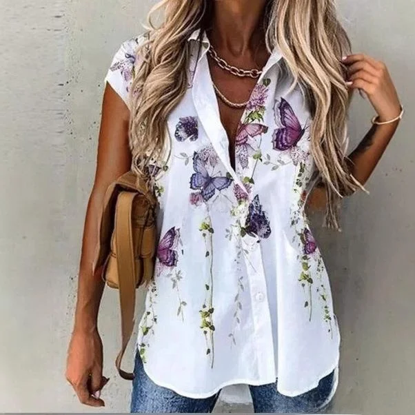 

Women's Tailcoat Lapel Short Sved Shirt Commute Style Printed Cotton Shirt That Doesn't Deform Winter Collection