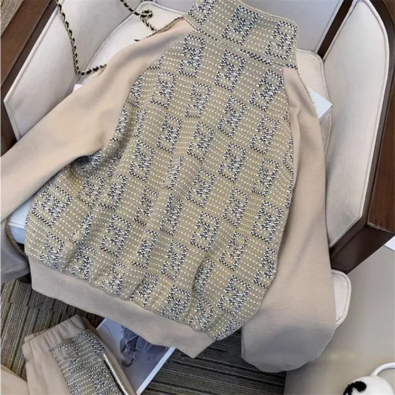 

Faionable Retro Set Men Women 2024 Autumn Winter Patchwork Long Sve Stand Collar Top Long Pants Two Piece Set