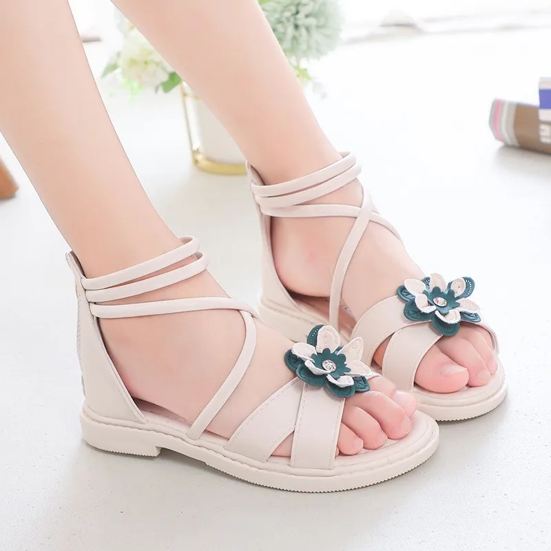 2022 New Girls Sandals Sweet Flowers Soft Children Beach Shoes Kids Summer Princess Fashion Cute Non-Slip Student Shoe 3-12 Year