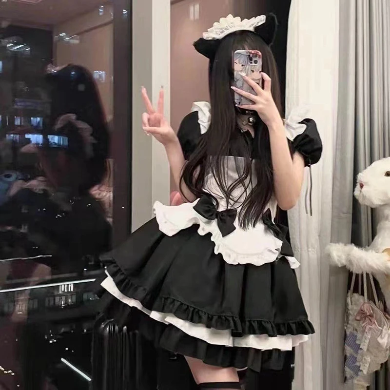 Klassische französische Dienst mädchen Schürze Lolita Kostüm japanisches Mädchen Anime Cosplay Kostüm Halloween Dienst mädchen Outfit Frauen Dessous Set xxl