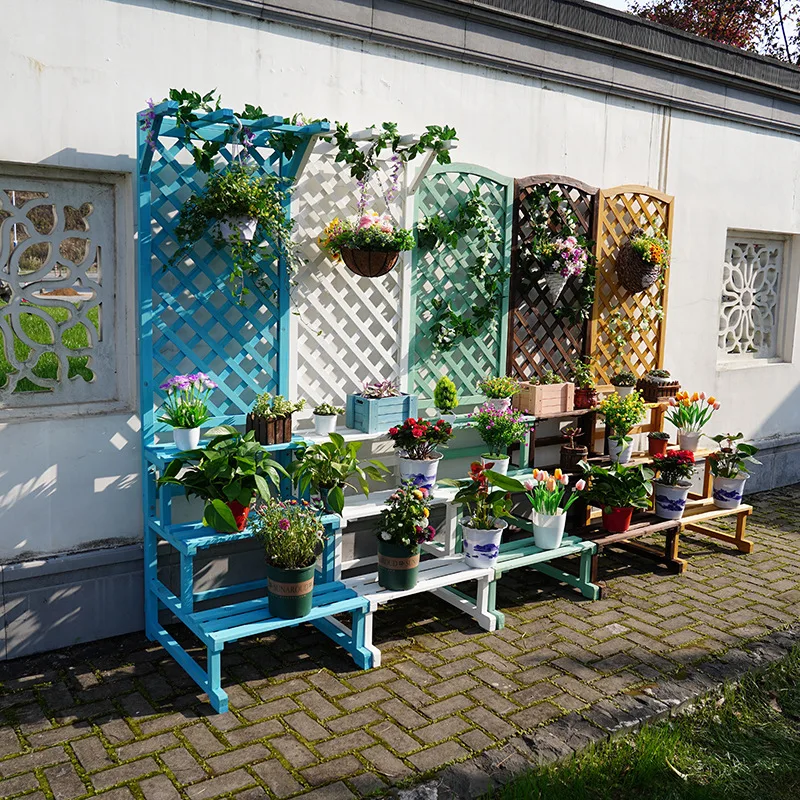 Solid wood flower stand, climbing pergola balcony,courtyard wooden frame,outdoor restaurant fence,partition flower trellis shelf