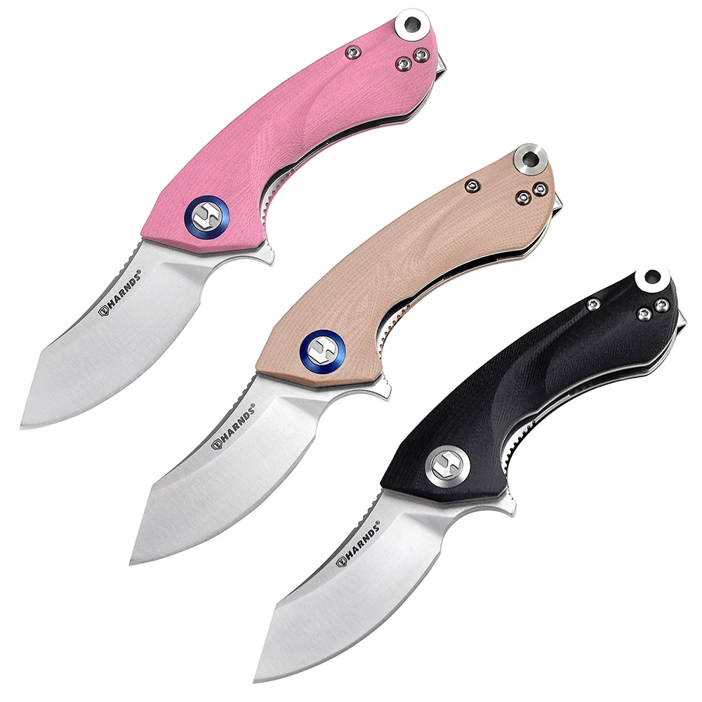 

Harnds Ballet Folding Knives with Sandvik 14C28N Blade Camping Pocket Knife with Deep Carry Pocket Clip G10 Handle Flipper Open