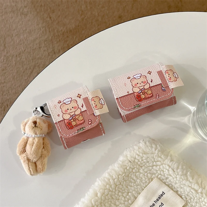 Funny Chef Bear Earphone Case For Airpods 4 3 2 1 Pro Cover with Little bear pendant Headphone Charging Dust Cases For Airpods 2