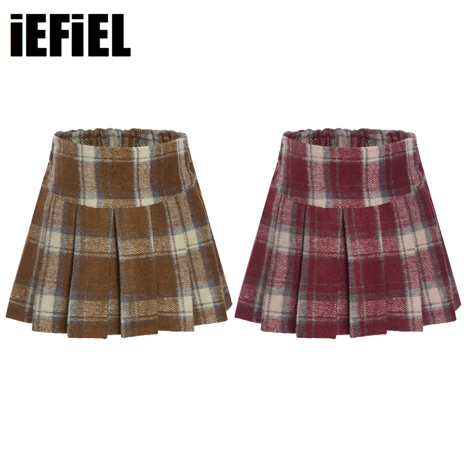 

Kids Girls Tartan Pleated Skirts High Waist Built-in Shorts A-Line Plaid Miniskirt for School Birthday Party Picnic Holiday