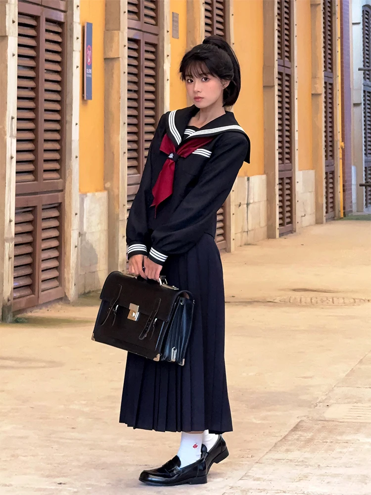 

Princess Style Embroidered Slim Fit Uniform Set Long Sleeve Navy Collar Short Length Breathable Casual Women's Fashion Suit