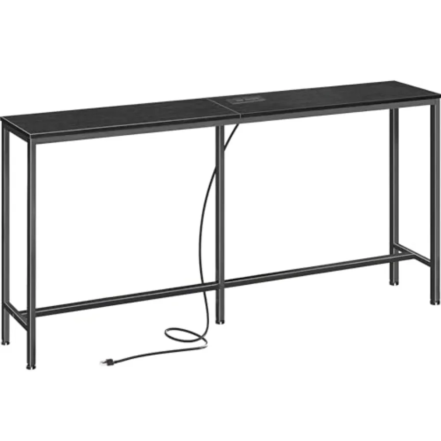 

Console Table with Outlet 63 Inch Sofa Table with Charging Station Narrow Entryway Table Skinny Hallway Table Behind Couch Tabl