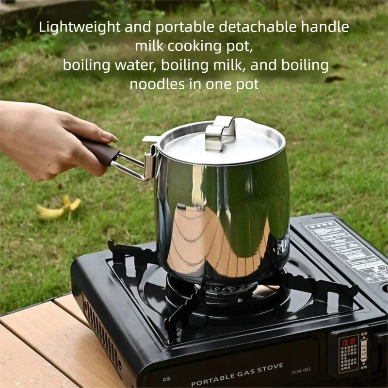 316 Stainless Steel Outdoor Camping Pot Detachable Handle Milk Cooking Pot Induction Gas Oven Eagle Spout 1.5L 2L