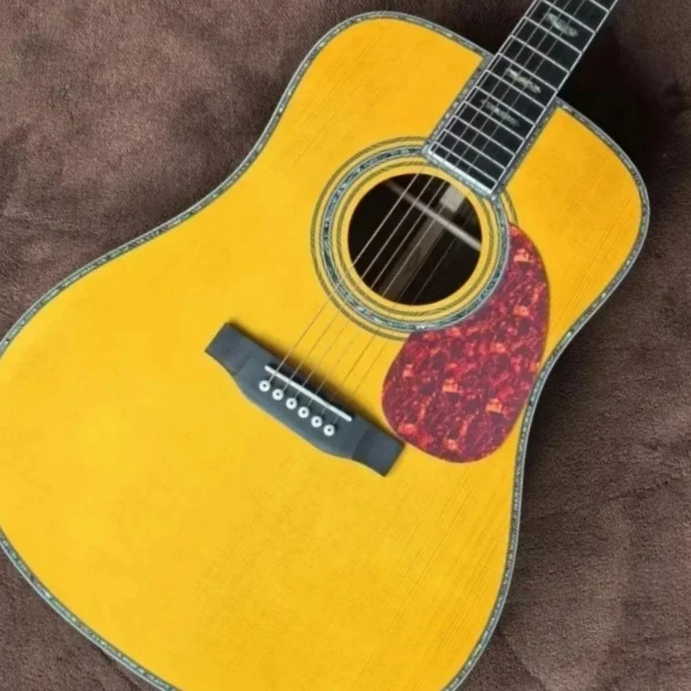41 Inch  Vintage‑Yellow Deluxe‑Inlay Acoustic Folk Guitar Spruce Top Ebony Fingerboard Fingerstyle Sing‑Play Recording Stage