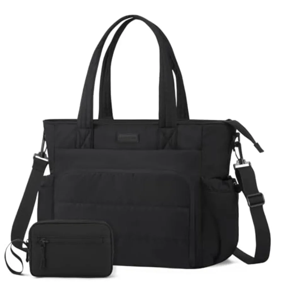 

LOVEVOOK Tote Bag for Women 15.6 Inch Puffer Laptop Work Tote with Cup Holder Quilted Nurse Bag for Travel Gym Daily Use