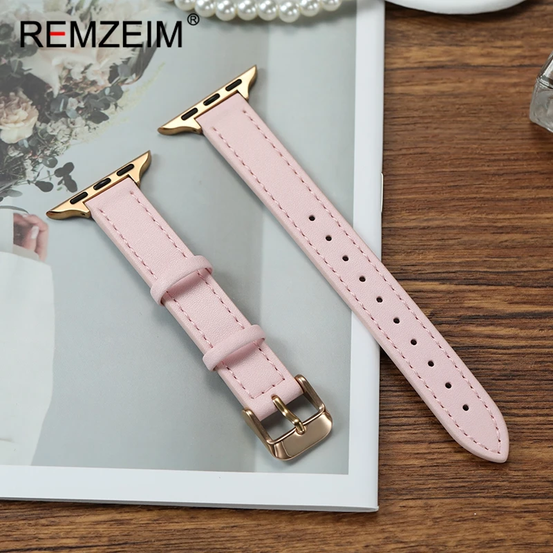 حزام ساعة نحيف بتصميم بسيط لساعة أبل 38/40/41/42/44/45/46/49 ملم حزام جلدي لساعة Iwatch 1-10 SE Ultra 2 الذكية