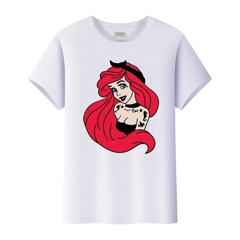 

Casual Disney Princess Graphic Women T-Shirt Kids Tees Girl Tshirt Y2K Short Sleeves Tops Gothic Clothes Harajuku Family Blouses