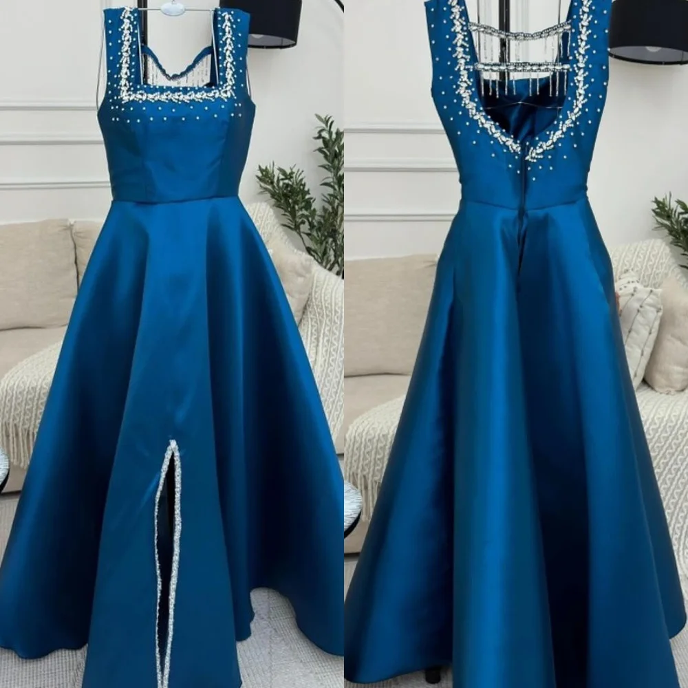 

Customized Sizes Available Pleat Sequined A-line Square Neck Long Dresses Bespoke Occasion Dresses Sparkle