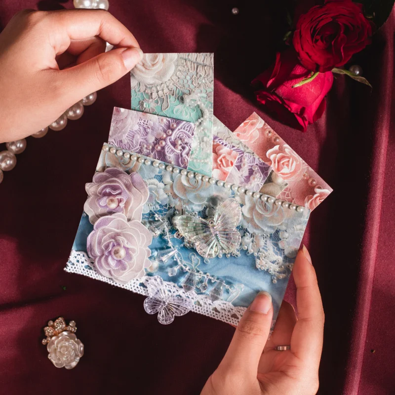 30Pcs Pack 3D Simulated Lace Material Paper Waterproof and Wear-Resistant Material Journal Base Embellishment High-Value Supplie