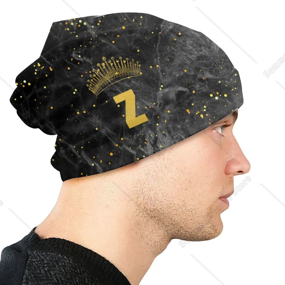 Custom Bonnet Knitting Hat Golden Marble Crown Letter Z Street Skullies Beanies Cap  Alphabet Monogram Initial Beanie Hats Cap