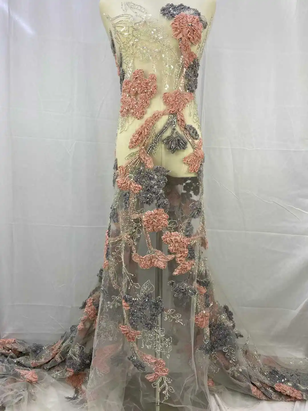 

New African French Nigerian High End 2025 New Tulle Lace Fabric With Beads Sequins Flower for Wedding Party Bride Sewing Dress