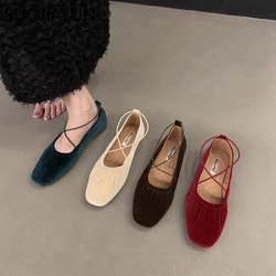 SUOJIALUN 2024 Autumn Women Flat Shoes Fashion Pleated Ladies Elegant Slip On Mary Jane Shoes Soft Sole Outdoor Dress Ballerinas