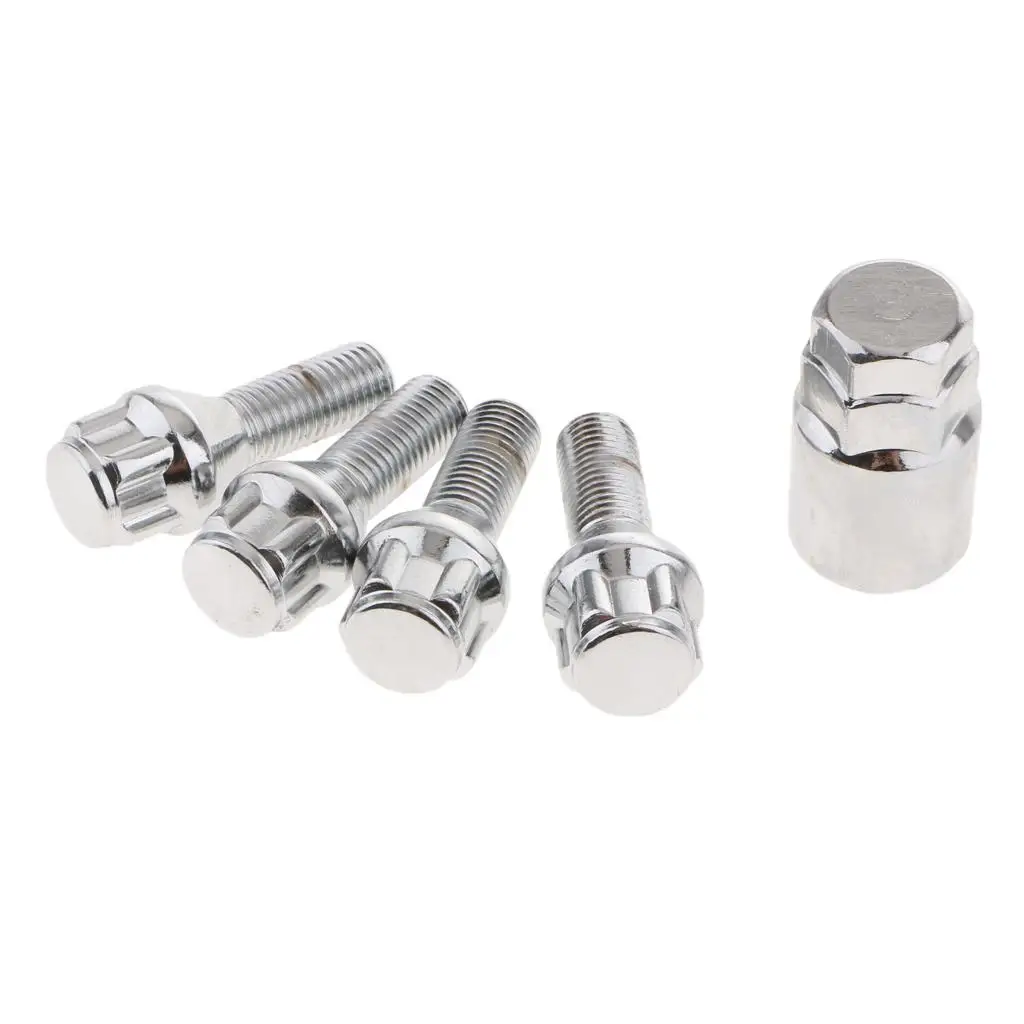 5pcs/Set 14mm Anti-theft Wheel Bolts & Lock Lug Nut with Key 4+1 for Hyundai, Chevrolet, Ford, SGMW