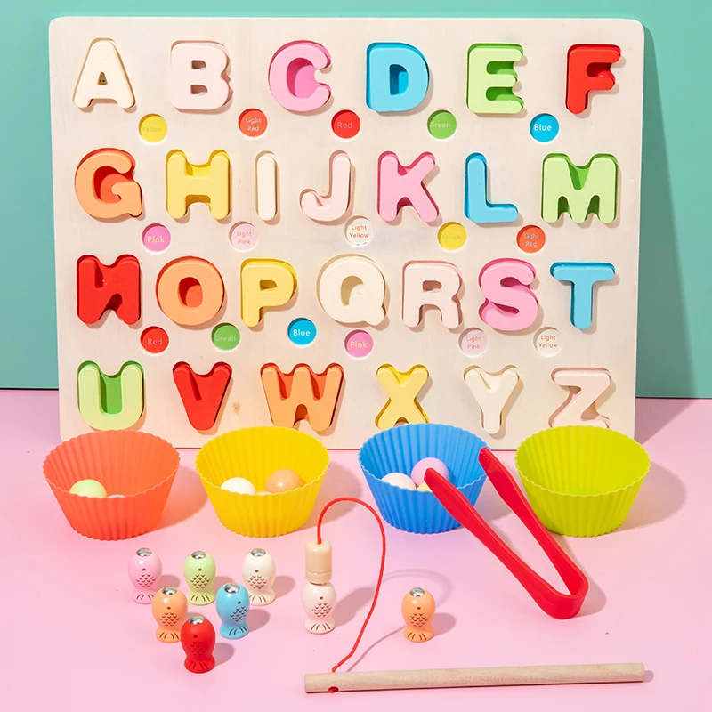 مجموعة ألعاب التعلم المبكر للأبجدية والأرقام الخشبية للتعرف على الحروف وتعلم الرياضيات وممارسة المهارات الحركية الدقيقة - آلة متنوعة غنية