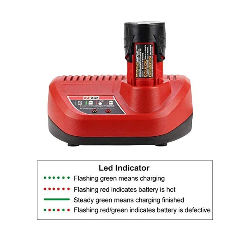 Replacement Charger Compatible For Milwaukee 12V Battery Charger for 48-59-2401 M·12 Lithium Battery LED Indicating