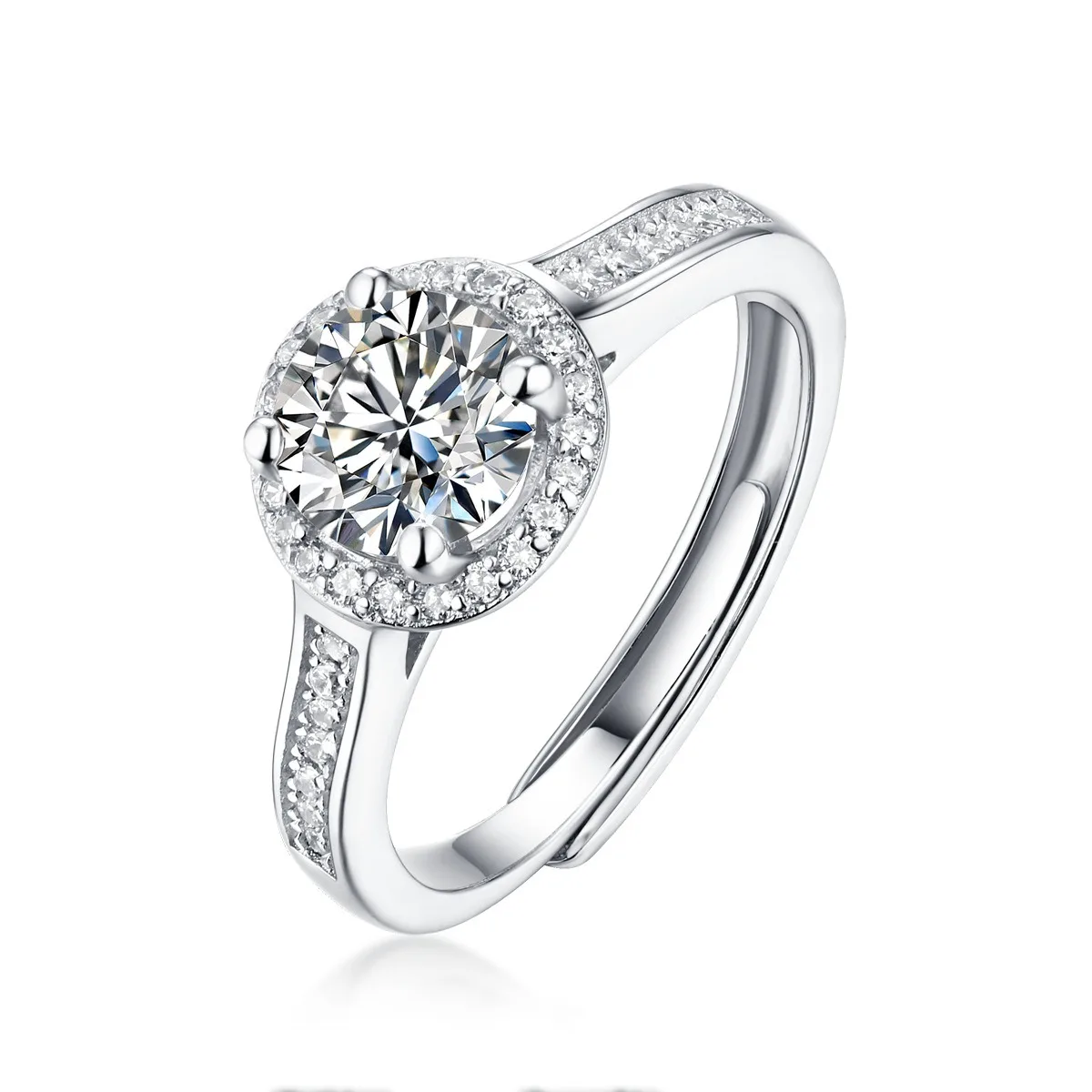 

Juzuan S925 Silver Ring Plated Inlaid with Round Moissanite, Elegant, Luxurious, Carefully Created Exclusively for Women.