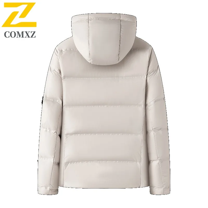 COMXZ الرجال سترة مبطنة خفيفة الوزن الحد الأدنى مقنعين سميكة الدافئة السفر أسفل سترة ثلجية براقة الباردة مقاومة الشتاء سترة