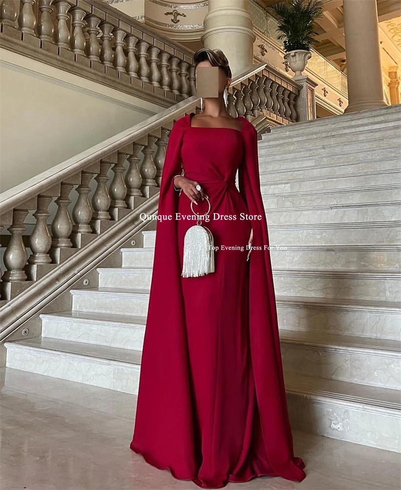 Qunque Gorgeous Cape Sleeves Vestido De Novia Saudi Arabia Mermaid Prom Gown Squqre Neck Customized Evening Dresses فستان سهرة