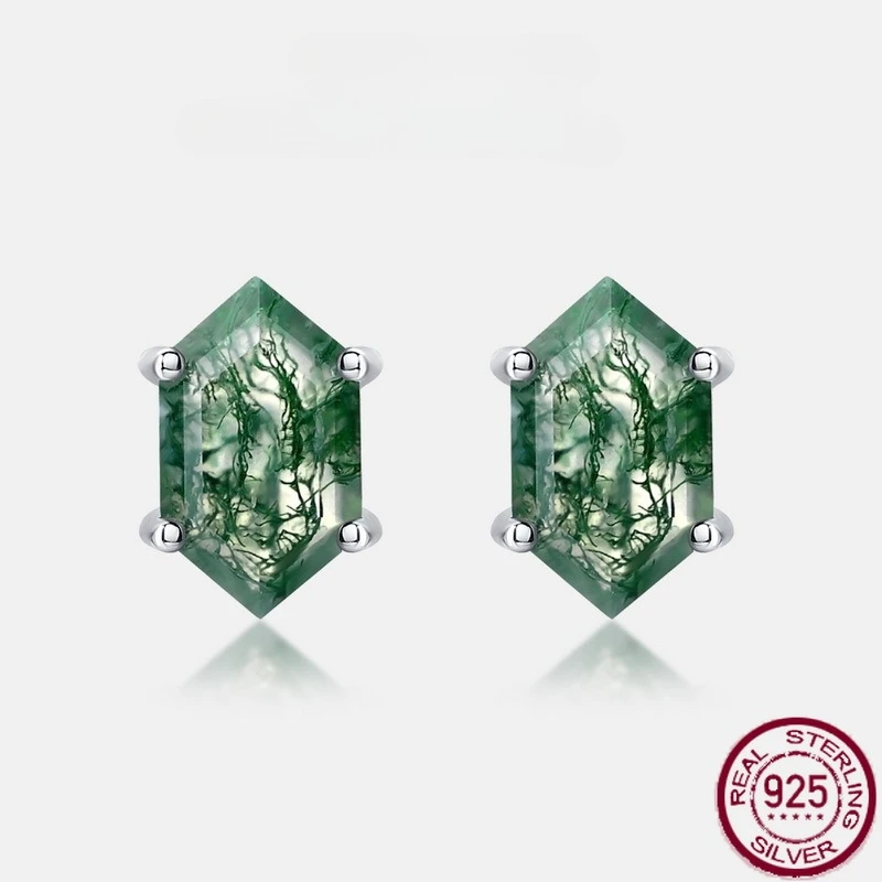 

Новые серьги из чистого серебра S925 с геометрическим рисунком водной травы, агата, зеленого мохового камня, простые и модные свадебные украшения