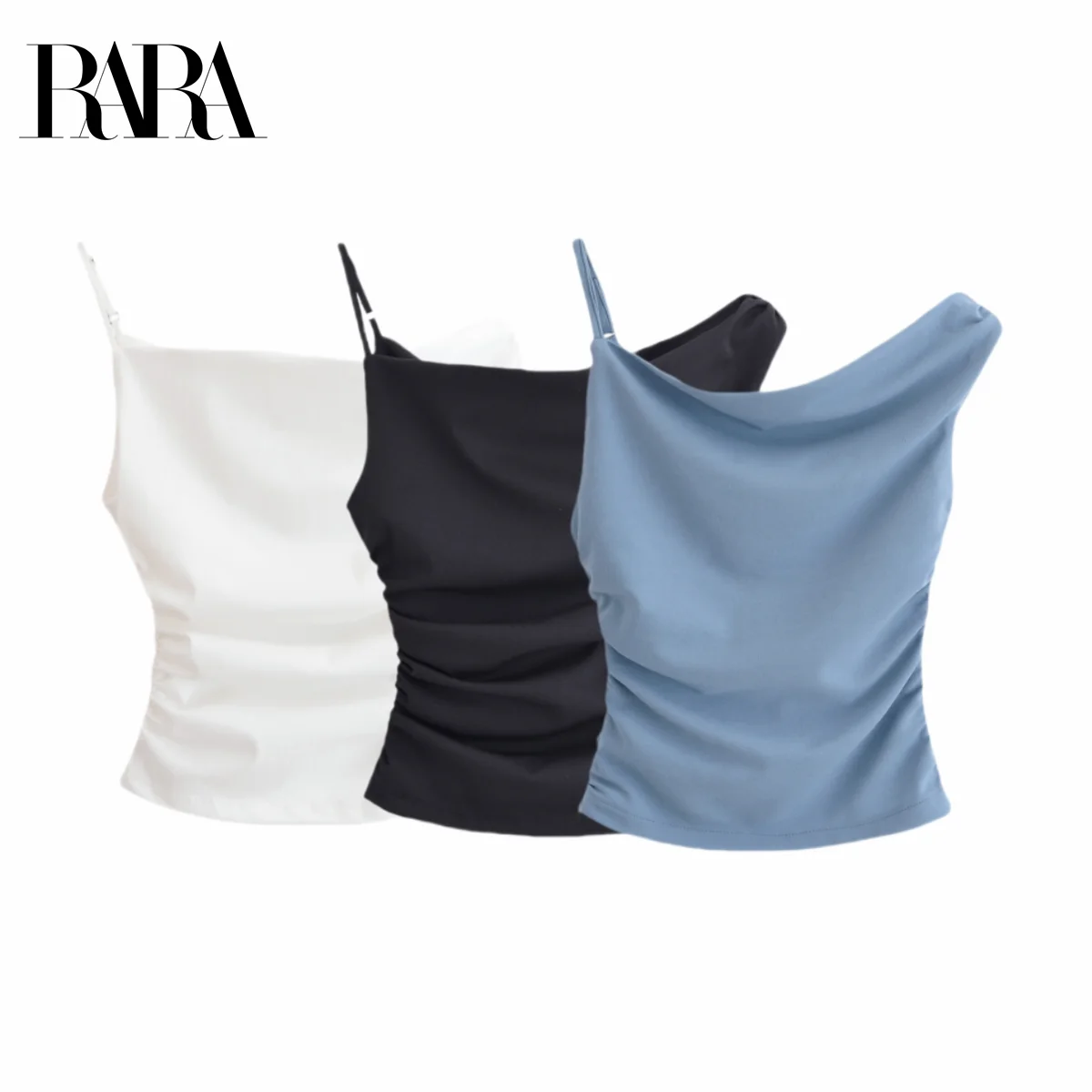 

RARA 2025 Womens Asymmetrical One - shoulder Top Ruched Detail Spaghetti Strap Stylish for Summer and Night Out