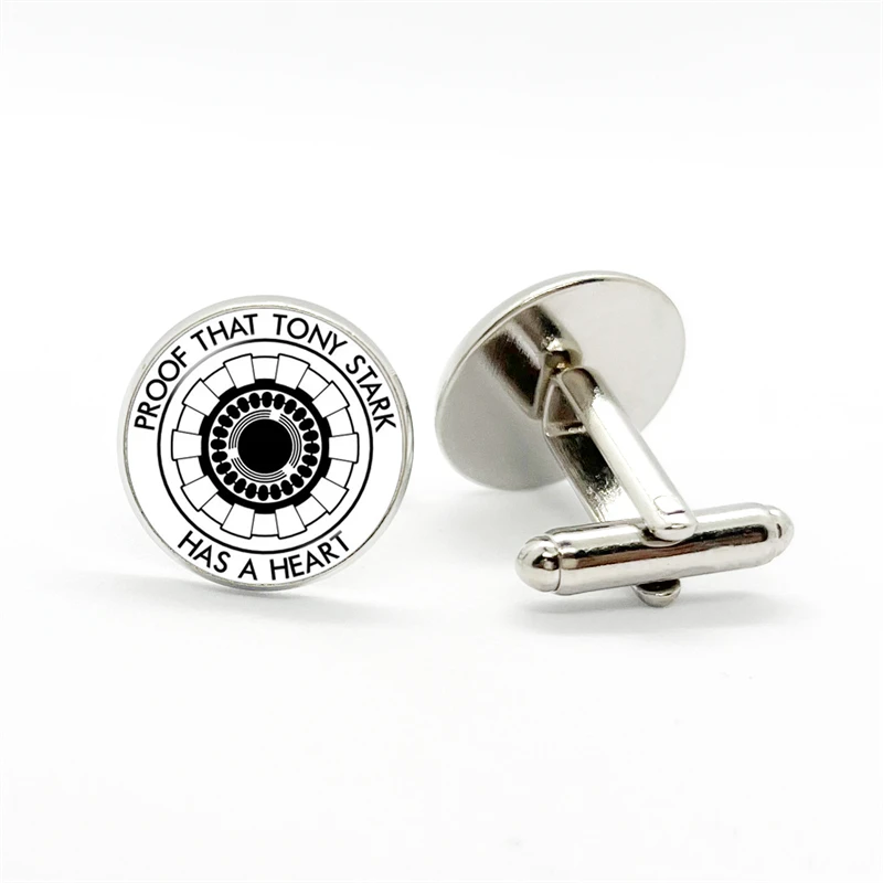 Proof That Tony Stark Has A Heart Cufflinks High Quality Glass Dome Photo Shirt Cufflinks Cuff Links for Mens Fashion Jewelry