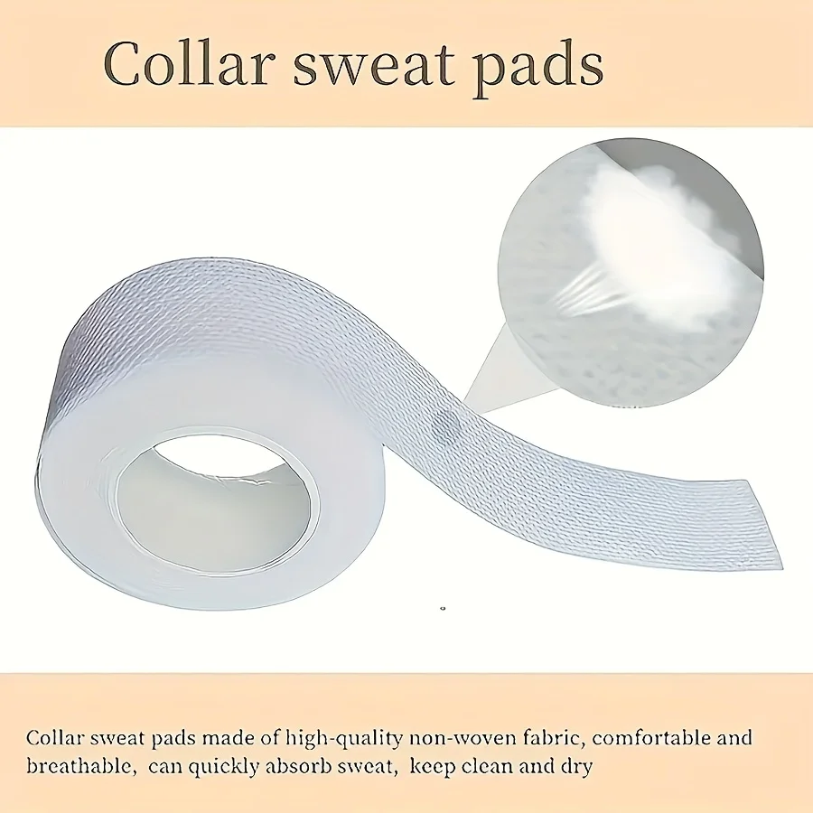 5 Rolls Invisible Self-Adhesive Collar Protector Strips, Sweat Proof Shirt Neck Liner Pads, Disposable Anti-Sweat Collar Sticker