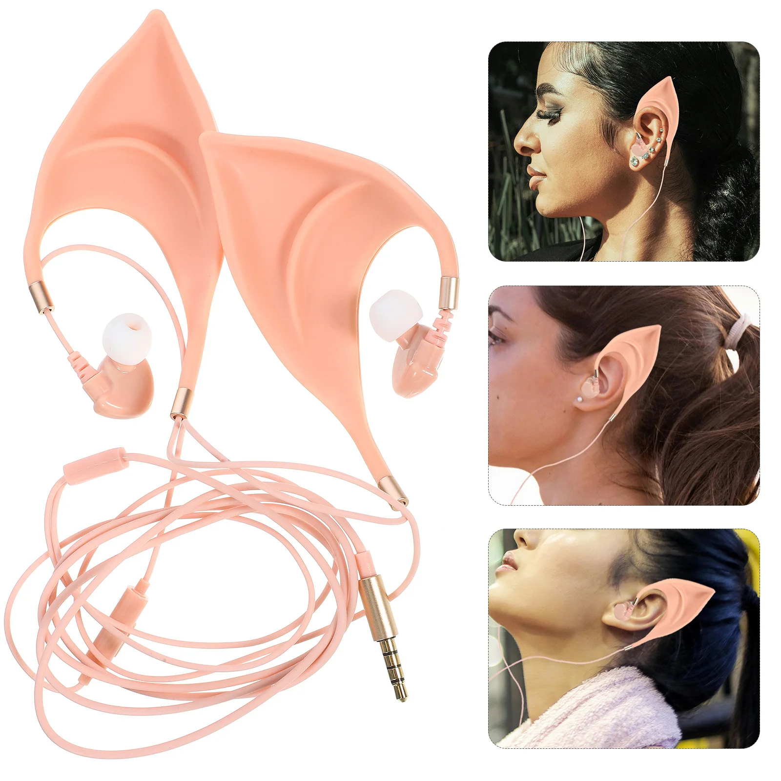 

Elf Earbuds in-Ear Headphones Cosplay Ears Headset Microphone Compatible Music Video Chat Halloween Party