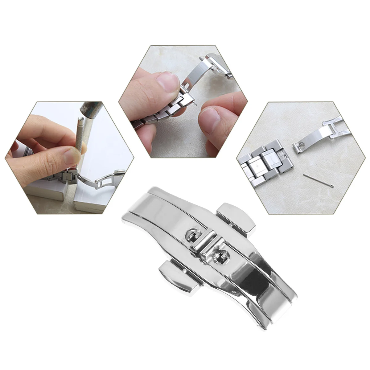 

Double Push Button Deployment Clasp Stainless Steel Watch Buckle Durable Watch Band Clasp Push Button Release