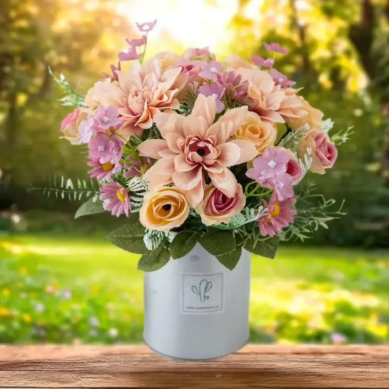 1PC Artificial Rose Flowers Wedding Home Bedroom Decor Bridal Bouquet Garden Fake Silk Dahlia Hydrangeas Vase For Board Outdoors