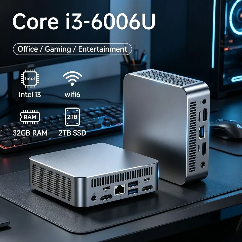 

LENO Intel Core i3-6006U 16GB RAM 2TB SSD FHD Bluetooth WiFi6 Windows 11 Gaming Office 4K HDMI PC Mini Gamer Portable Computer