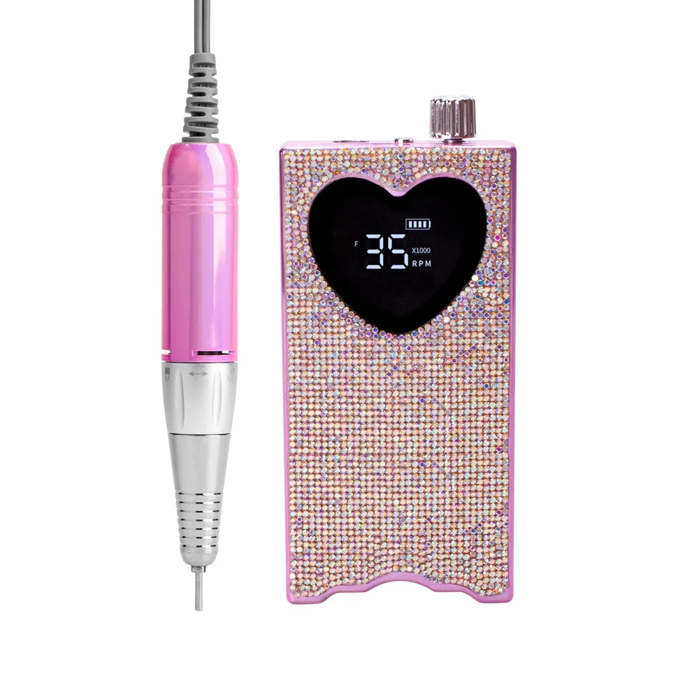 New Beautiful Shiny Rhinestones Nail Drill E-file Machine in Cordless Rechargeable 35000 RPM drill machine for nails