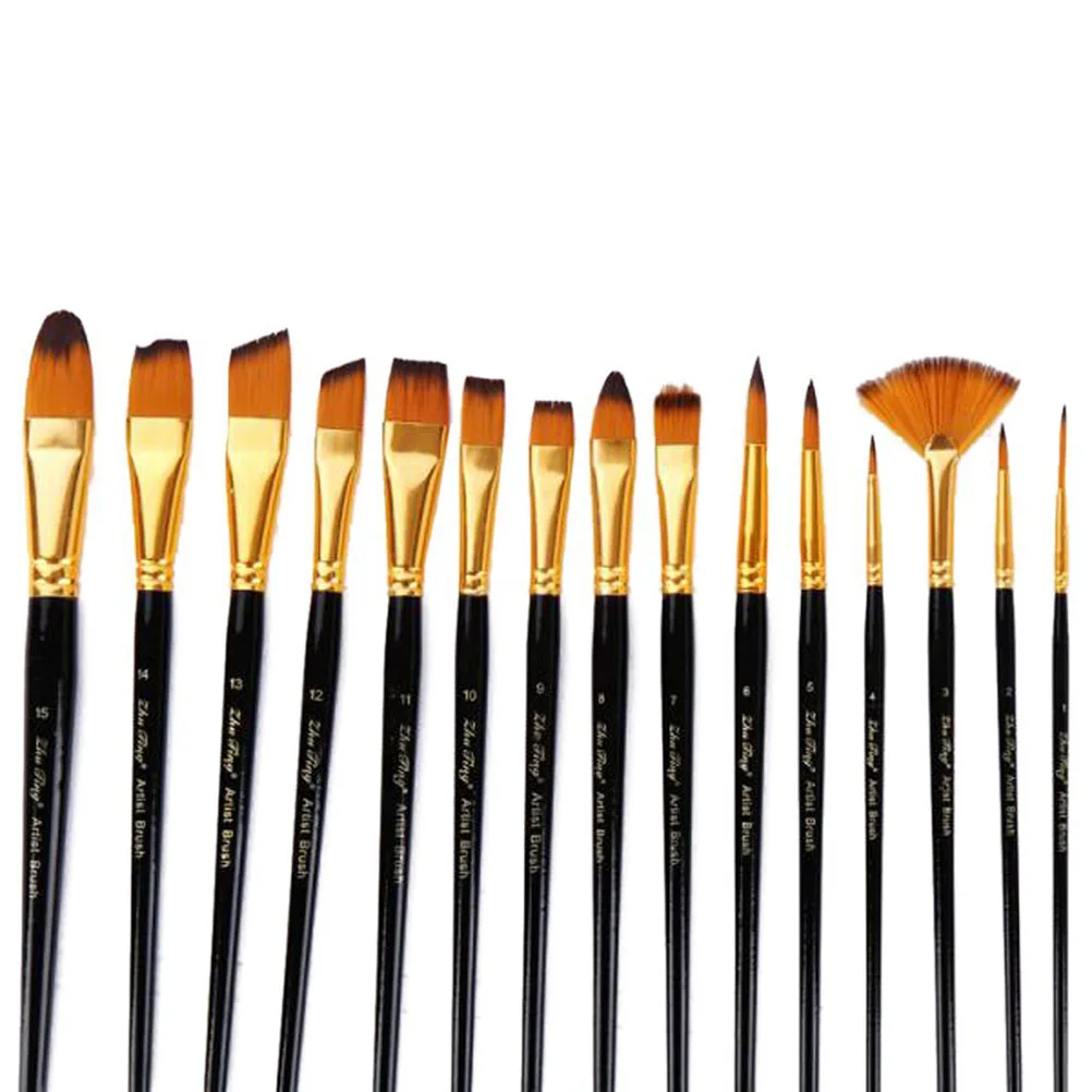 

15 Oil Painting Brushes Set Professional Art Tools Acrylic Watercolor Gouache Face Painting Durable Black Cloth Bag