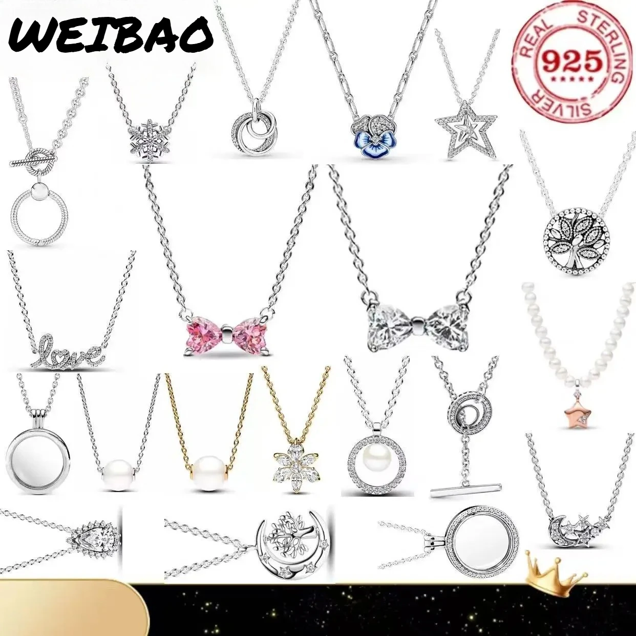 

High Quality 925 Sterling Silver Flower Bow And Star Shape Necklace Suitable For Women's Birthday Exquisite Jewelry Gifts