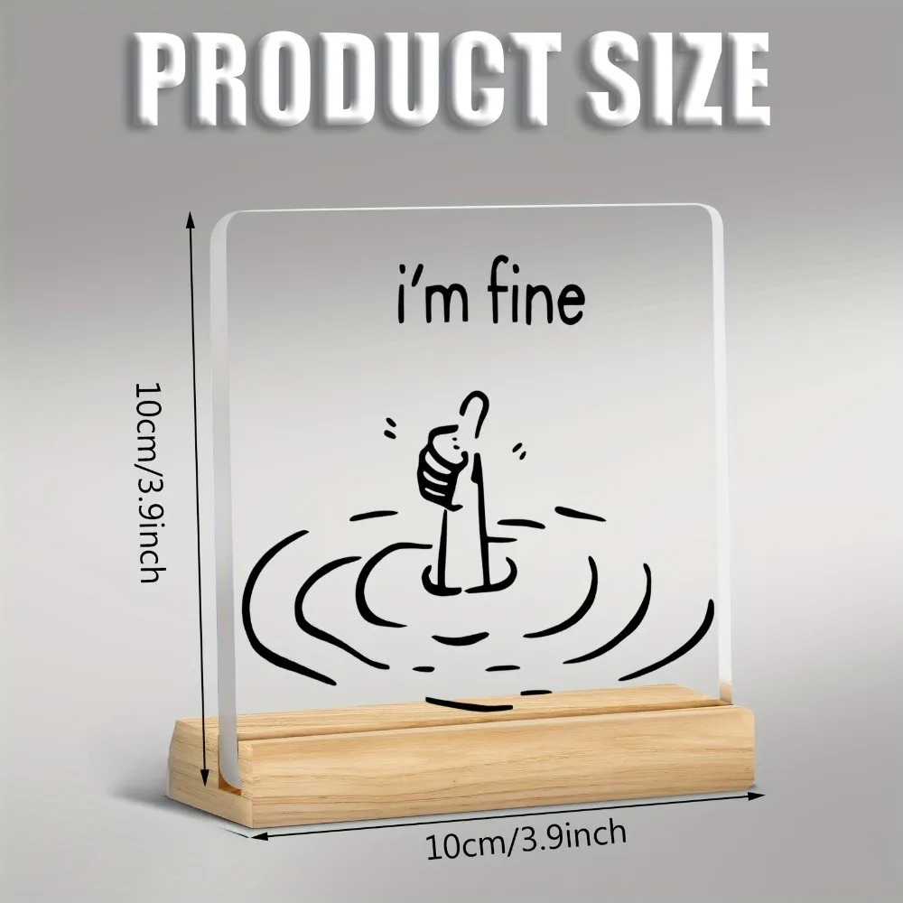شعار 2D مضحك "I'm Good" - تصميم بسيط باللونين الأبيض والأسود لتزيين سطح المكتب من الأكريليك، المكتب المنزلي، هدية تزيين السنة الجديدة