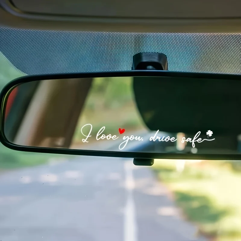 

1pc "I Love You Safe Driving" Creative Car Sticker, Waterproof Vinyl Geometric Heart Decal for Rearview Mirror & Motorcycle