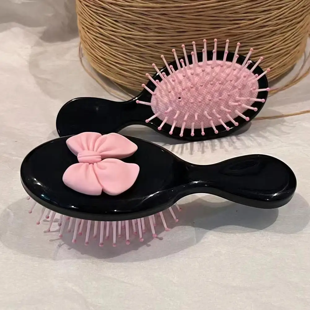 Bowknot Handle Comb Cute Cartoon Scalp Massage Travel Air Cushion Brush Small Comb Brush Plastic with Portable Hair U6Y0