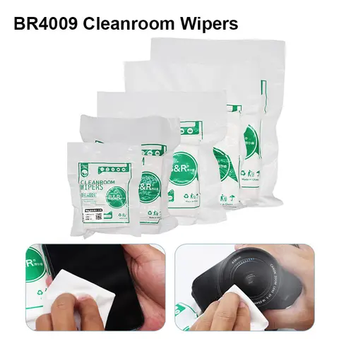 B & R BR4009 클린룸 와이퍼, 고품질 터치 스크린, 비 먼지 천, 마이크로 화이버 정전기 방지 천, 전화 패드 유리 청소
