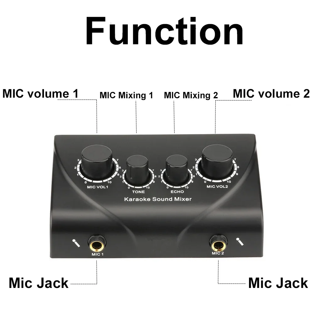 Karaoke Sound Mixer Professional Audio System Portable Sound Mixer Karaoke Dual Mic Inputs Audio Sound Mixer EU/US Plug