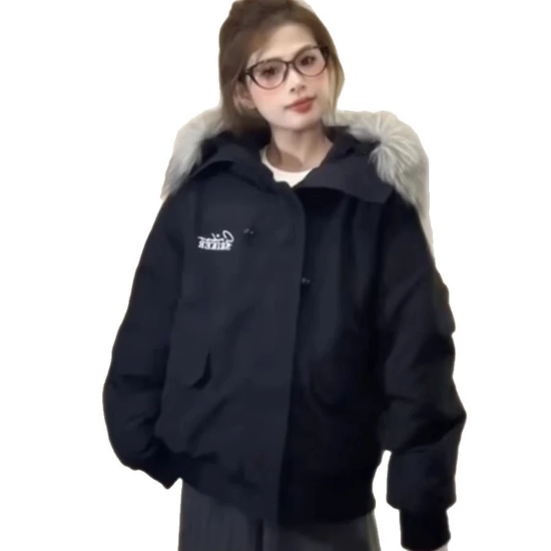 American retro fur collar workwear loose fit overcomes the 2025 new hooded winter cotton jacket trend